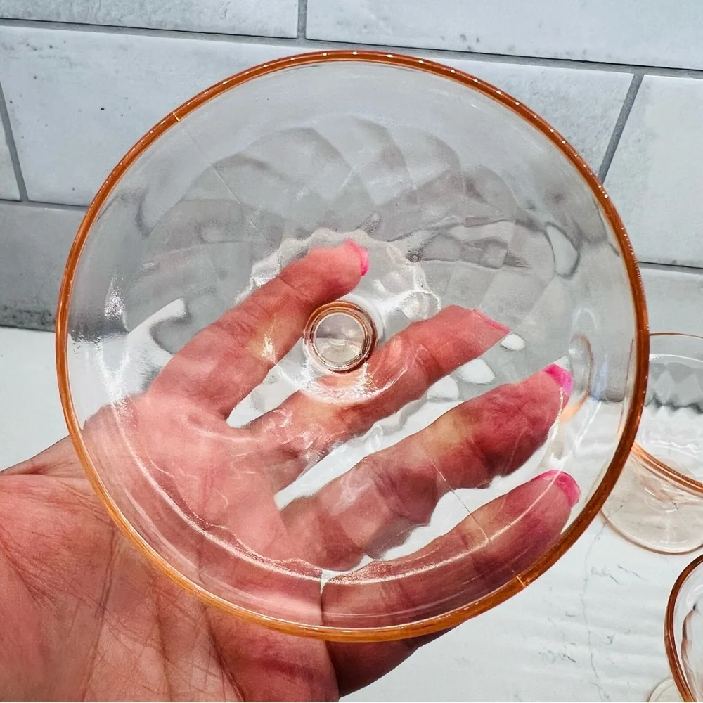 HAZEL ATLAS Vintage Diamond Optic Pink Champagne / Tall Sherbet Glasses Set of 4